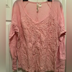 NWOT Eyeshadow Pink Lace long sleeve thermal t-shirt, women’s size 2x